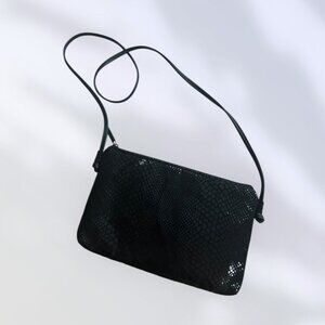 PINKY Vintage Black Leather Snake Print Crossbody Bag